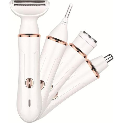 4-in-1 Damen-Elektrorasierer- und Trimmer-Set, USB-C-wiederaufladbares Nass-/Trockenrasur-Set für Gesicht, Nase und Körper (Weiß) (1/5)