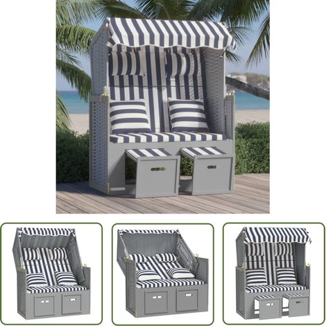 Strandkorb avec coussins Résine tressée bois solide Bleu blanc (1/5)