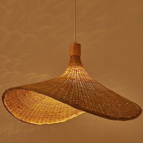 Handgewebte Deckenpendelleuchte aus natürlichem Bambusstrohhut im französischen Stil für das Wohnzimmer, Pendelleuchte mit E27-Schraube für das Esszimmer, Deckenlampe, Beleuchtungskörper für Teestuben