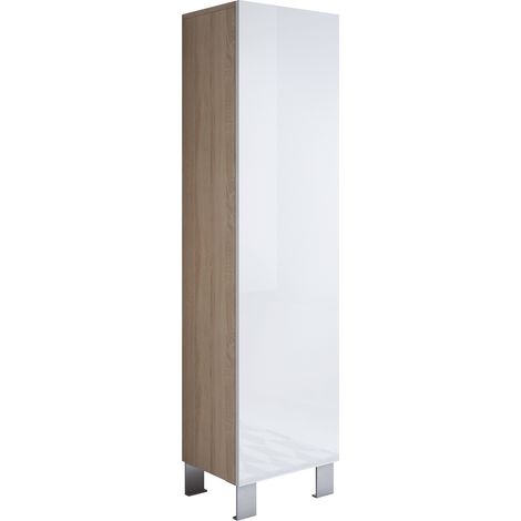 Stehende Schrank mit 12cm Alu-Füsse  Hängeschrank  Vitrinenschrank  Vitrine  Wohnzimmer  1 Tür 4 Fächer  40x177x29cm  Modell Luke V4  Sonoma Matt und Weiss Glanz