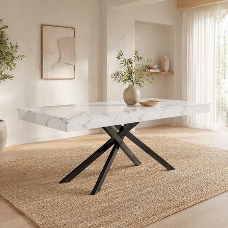MEUBLIV Table à manger extensible 140/180 x 80 cm blanc – 6 à 8 personnes (1/5)