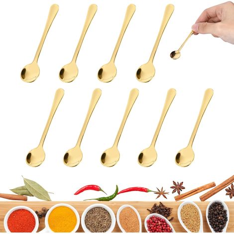 Lot de 10 cuillère à café, acier inoxydable, 7,5 cm, doré, pour espresso, sel, miel, cuisine