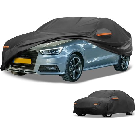 Housse De Voiture Imperméable Toutes Saisons pour A1 1pc Noir, 190T-Pu, 410x175x130cm, Extérieur, Toutes Saisons, Fermeture Éclair, Bandes Réfléchissantes, Corde Élastique (1/5)