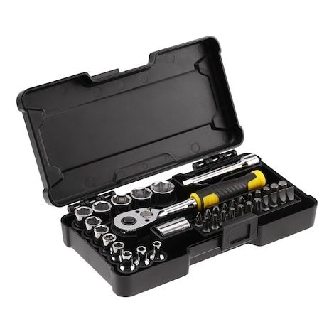 Stanley – Coffret cliquet 1/4'' 37 pièces – 72 dents – Pour vis et boulons – Adaptateur bit 1/4'' – Précision et durabilité