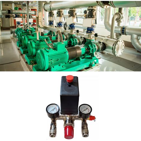 Interrupteur de pression pour compresseur d'air avec double manomètre et vanne de contrôle 220V 380V (1/5)