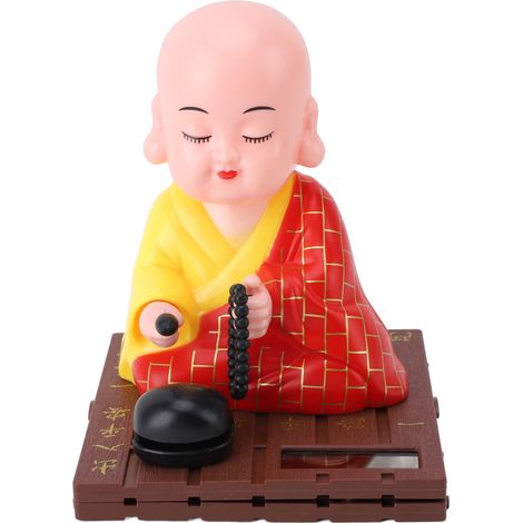 Ortviai Petit Moine Solaire Rouge pour Attraction de Richesse – Figurine Bougeant et Frappant le Tambour en Bois, Déco Tableau de Bord & Intérieur (1/5)