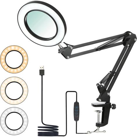 Zoternen Lampe de table flexible grande avec pince, équipée d'une loupe 8X et d'un bras orientable, LED dimmable, 3 modes de couleur et 10 niveaux de luminosité, idéale pour la lecture et le travail,n (1/5)