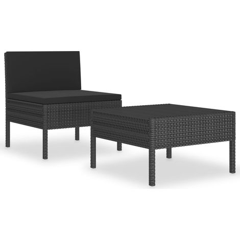 Salon de jardin 2 pcs Contemporain, Ensemble repas de jardin, avec coussins Résine tressée Noir OIB1178E (1/5)