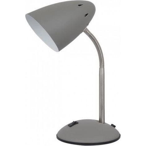 Lampe De Bureau - Alliage Métallique - Finition Gris Satiné - Abat-Jour Gris Sable - E27 60 W - Hauteur 31 Cm