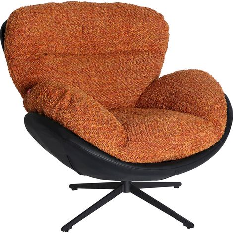 Fauteuil contemporain pivotant en fer noir et tissu orange marbré - Noir mat et orange marbré