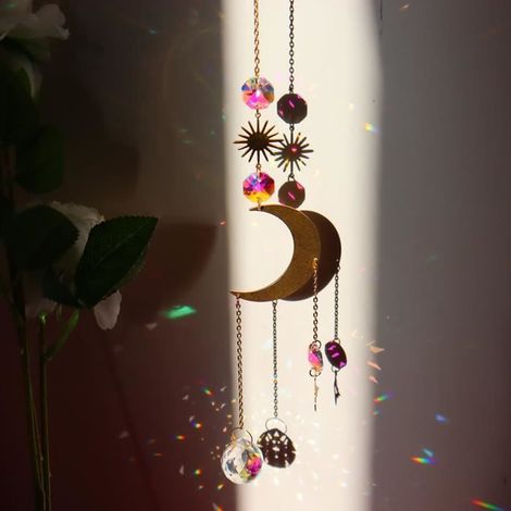 Carillon en cristal attrape soleil étoile lune prisme pendentif attrape rêve goutte suspendue pour l39extérieur et J (1/4)