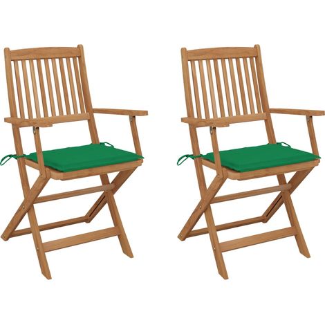 Sillas de jardín plegables 2 uds y cojines madera maciza acacia