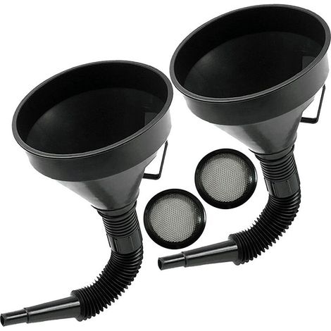 Entonnoir à huile en plastique multifonctionnel avec buse d'extension flexible pour voitures et motos, huile moteur, liquide, diesel, kérosène, essence (2 pièces noires x diamètre 17 cm) (1/5)