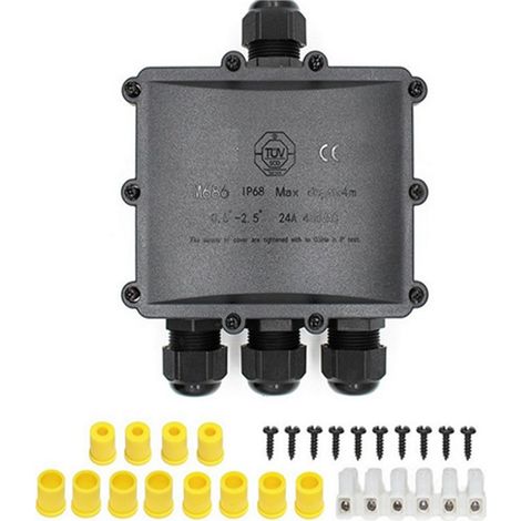Ahlsen Caja de conexiones para exteriores impermeable IP68 - Cable 4x más grande, Conector de caja de conexiones eléctricas para cable Ø 4 a 14 mm, ABS + PVC (1/5)