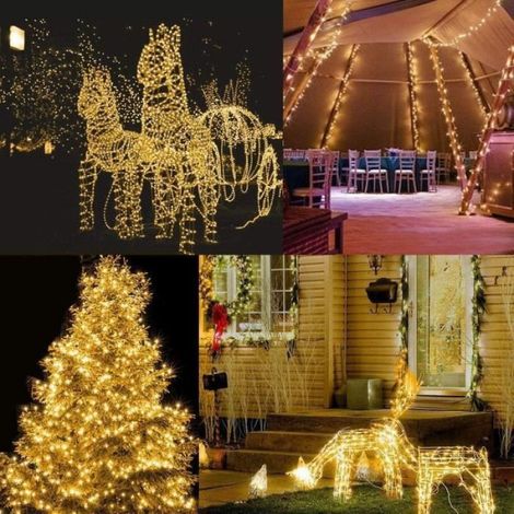 Guirlande Ruban Lumineuse Solaire - 200 LEDs 72ft22M de Cuivre Extérieur Tube Rope Guirlande Lumineuse couleurs multiples (1/4)