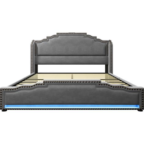 Polsterbett , Doppelbett mit 4 Schubladen, LED-Beleuchtung und USB-C-Ladeanschluss, Stauraumbett und Jugendbett mit Lattenrost, Samt, ohne Matratze