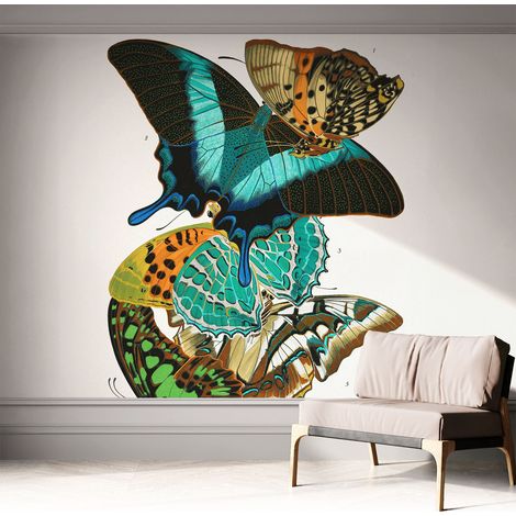 Papier peint autocollant adhésif avec imprimé motifs uniques apparence moderne Papillons colorés 312x219 cm (1/5)