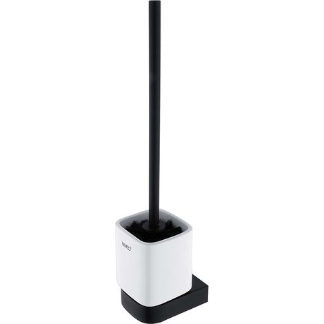 Nimco Nikau - Escobilla de WC con soporte, cerámica blanca/negro mate NKC 30094KN-90