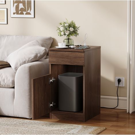 Table de chevet 33x40x61,5 cm avec USB-A, USB-C et prise AC, 1 tiroir, MDF decor noyer - marron