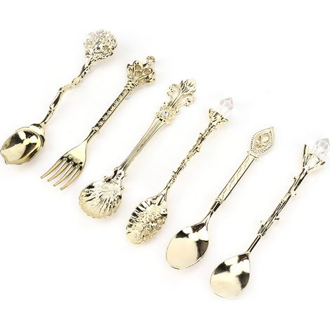 6-teiliges Set Innovatives Vintage-Retro-Besteckset aus Zinklegierung, Löffel und Gabel, Küchenaccessoire, Gold (Gabelgriff mit Glücksknoten) (1/5)