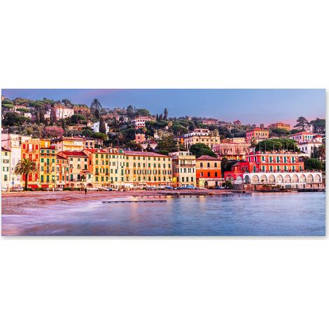 Lupia - Quadro moderno su Tela Canvas DEEP 65X143 cm, con paesaggi e localismi italiani, per casa, soggiorno, capezzale camera da letto, hotel, ufficio, GENOVA - SANTA MARGHERITA LIGURE (1/4)