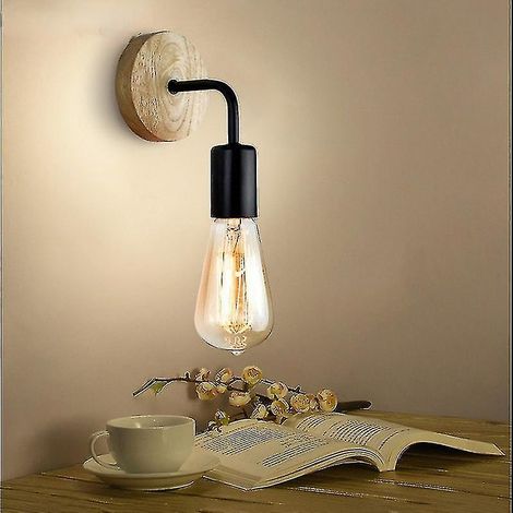 Applique murale en bois style rétro, applique murale E27 110V 220V, lampe de chevet rétro, décoration industrielle, lampe de chambre pour restaurant (noir) (1/5)