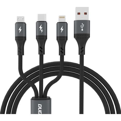 Dudao L3E 3-in-1 60W Micro-USB-USB-C-Lightning-Kabel 1,2 m – Schwarz (1/5)