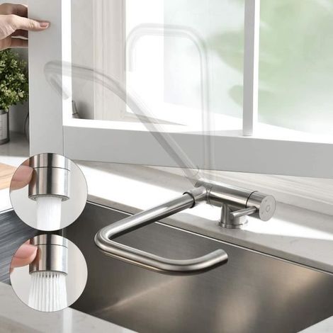 CECIPA Mitigeur Cuisine Rabattable avec 2 Jets aux Choix Robinet Cuisine Sous Fenêtre Robinetterie Cuisine Pliable Bec Orientable (1/5)