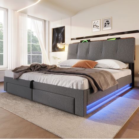 Bett Doppelbett Stauraum Bettgestell 140x200 Leinen HAVRYA (1/5)