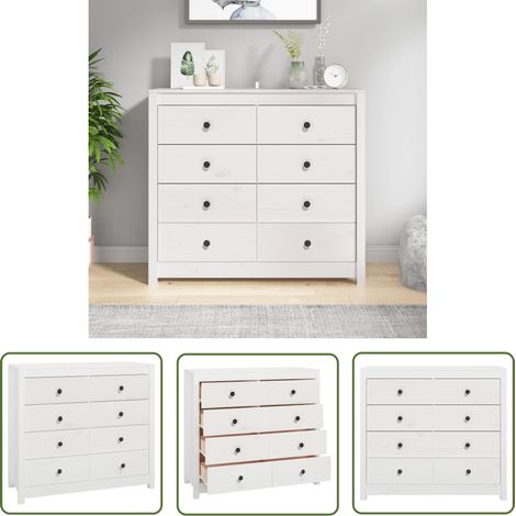 The Living Store Armoire latérale Blanc 100x40x90 cm Bois de pin massif - Meuble De Rangement - Buffet - Commode - Armoire Blanche - Bois De Pin (1/5)