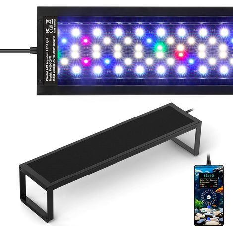 Éclairage LED WRGB à 6 rangées pour aquarium, mode 24/7 avec synchronisation à 1 touche et fonction de mémorisation, lampe d'aquarium avec minuteur DIY (1 minute) et atténuation à 1% et 9 (1/5)