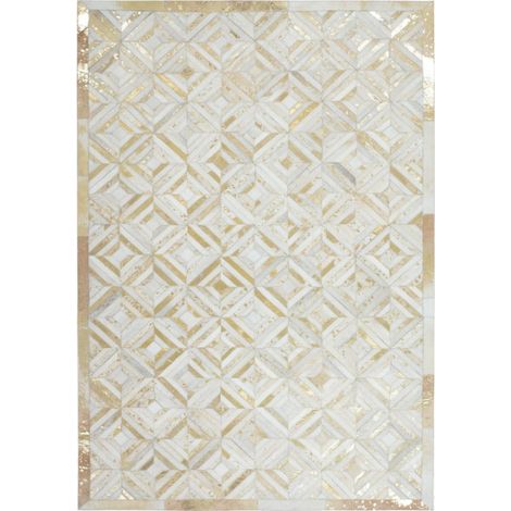Tapis en Cuir Fait Main "Spark" Ivoire & Or 80 x 150 cm (1/4)