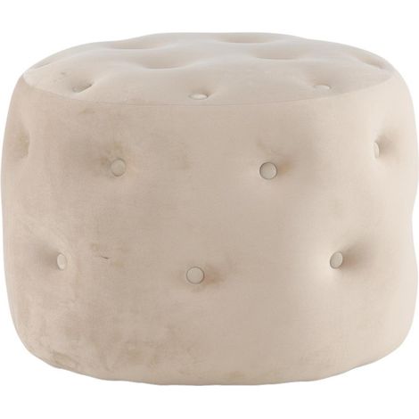 Pouf Capitonné en Velours "Benjamin" 55cm Beige (1/5)