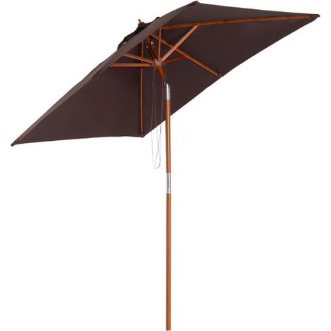 Parapluie extensible de jardin, 200 × 150 cm, à trois niveaux d'ajustement, en bois de sapin et polyester, couleur café.