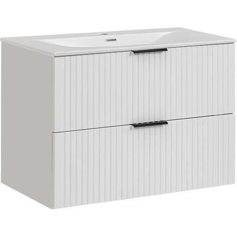Meuble simple vasque encastrée 80cm Adriel Blanc