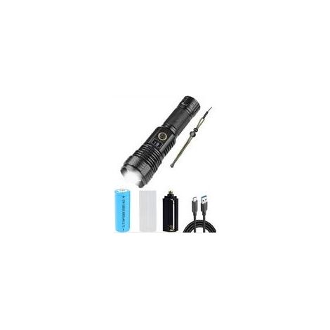 XH70 Lampe Torche LED Ultra Puissante, Lampe de Poche LED Rechargeable, IPX4 Étanche Lampe Tactique, Zoomable 5 Modes pour Chien Marche Camping d'urgence (1/5)