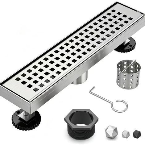 Canale doccia lineare, canale da 30 cm con griglia rimovibile, canale doccia in acciaio inox, argento. (1/5)