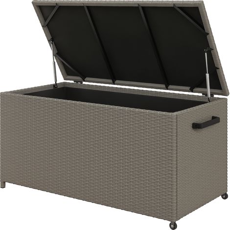 Coffre de jardin en résine tressée gris, coffre de rangement extérieur 184 L avec vérins à gaz, résistant aux UV, 102 x 52 x 52 cm (1/5)