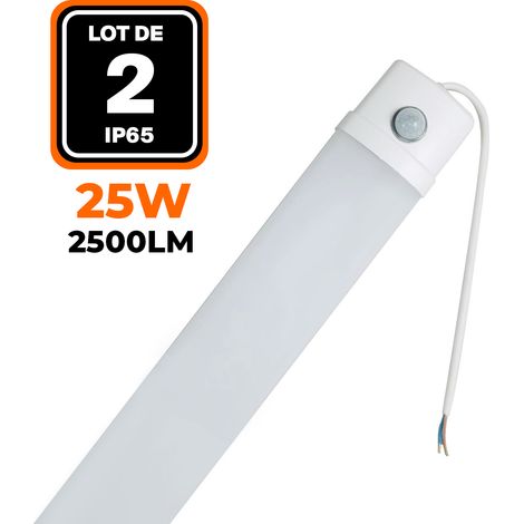 LOT DE 2 RÉGLETTES 25W 120CM DÉTECTEUR DE MOUVEMENT ÉTANCHE BLANC (1/5)