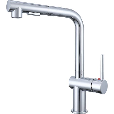 AICA L-förmiger Küchenhahn Ausziehbarer Brause Messingkern 2 Strahlarten Hochbogen Wasserhahn Küche Mischbatterie Chrom