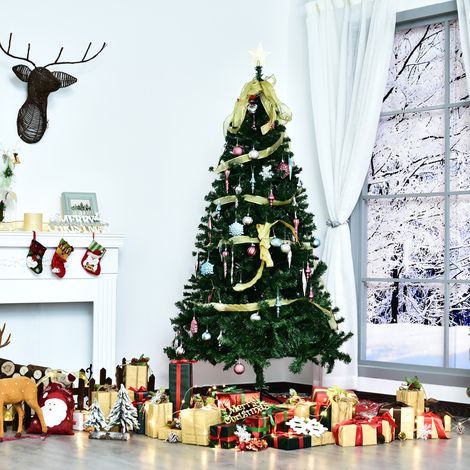 Albero di Natale Artificiale Alto 180cm con 1000 Rami Rigogliosi Base in Acciaio (1/5)