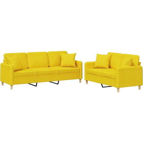 Maison Exclusive - Set di Divani 2 pz con Cuscini Giallo Chiaro in Tessuto (1/5)