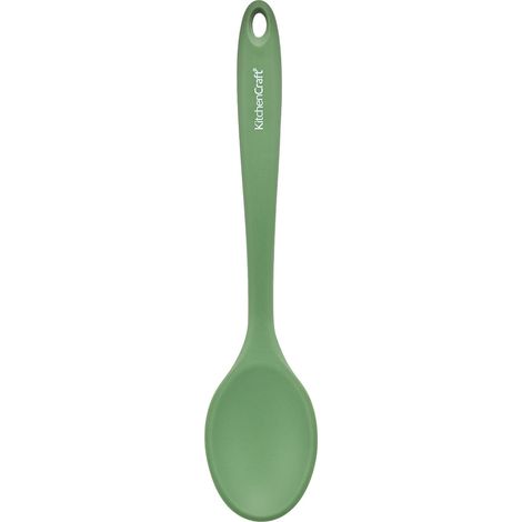Kitchencraft silicone cooking spoon, non-stick safe heat-resistant cooking utensil ideal for stirring and serving, green, 27cm