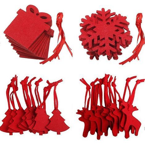 40 pendentifs de Noël en feutrine non tissée, décoration créative pour la maison, le magasin ou le bureau (rouge, emballage cadeau, élan, flocon de neige, sapin de Noël). Chaque motif est unique.-Red (1/3)