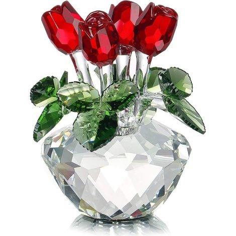 Cristal Rouge Rose Fleur Figurines en Verre Presse-papiers De Collection avec Boîte-Cadeau (1/5)