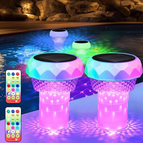 Lampe Solaire Piscine Flottante Diffuseur Chlore Piscine avec Lumière Solaire LED Distributeur de Chlore Flottant avec télécommande Libération Réglable & Ouverture Facile Doseur Flotteur Solaire (1/5)