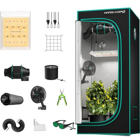 Mars Hydro – Tente de culture indoor 60x60x140 cm – Lampe LED 100W – Ventilateur axial 4" – Filtre à charbon 4" – Pour 1-2 plantes
