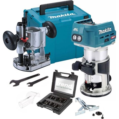 Makita RT001GZ20 40v XGT Brushless Cordless 1/4"" Router + Plunge Base +12P Trend