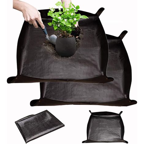 Lot de 2 tapis de replantation de plantes d'intérieur pliables en tissu imperméable et épais, noir (68,1 x 68,1 cm)