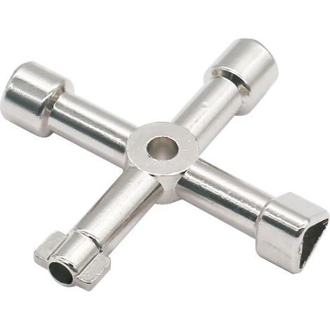 Clé Utilitaire Multifonction, 4 en 1 Multifonctions Croix Clé pour Radiateurs Gaz Électrique Boîtes de Compteur Robinet Serrure - 72 mm, Argent Lefou (1/5)